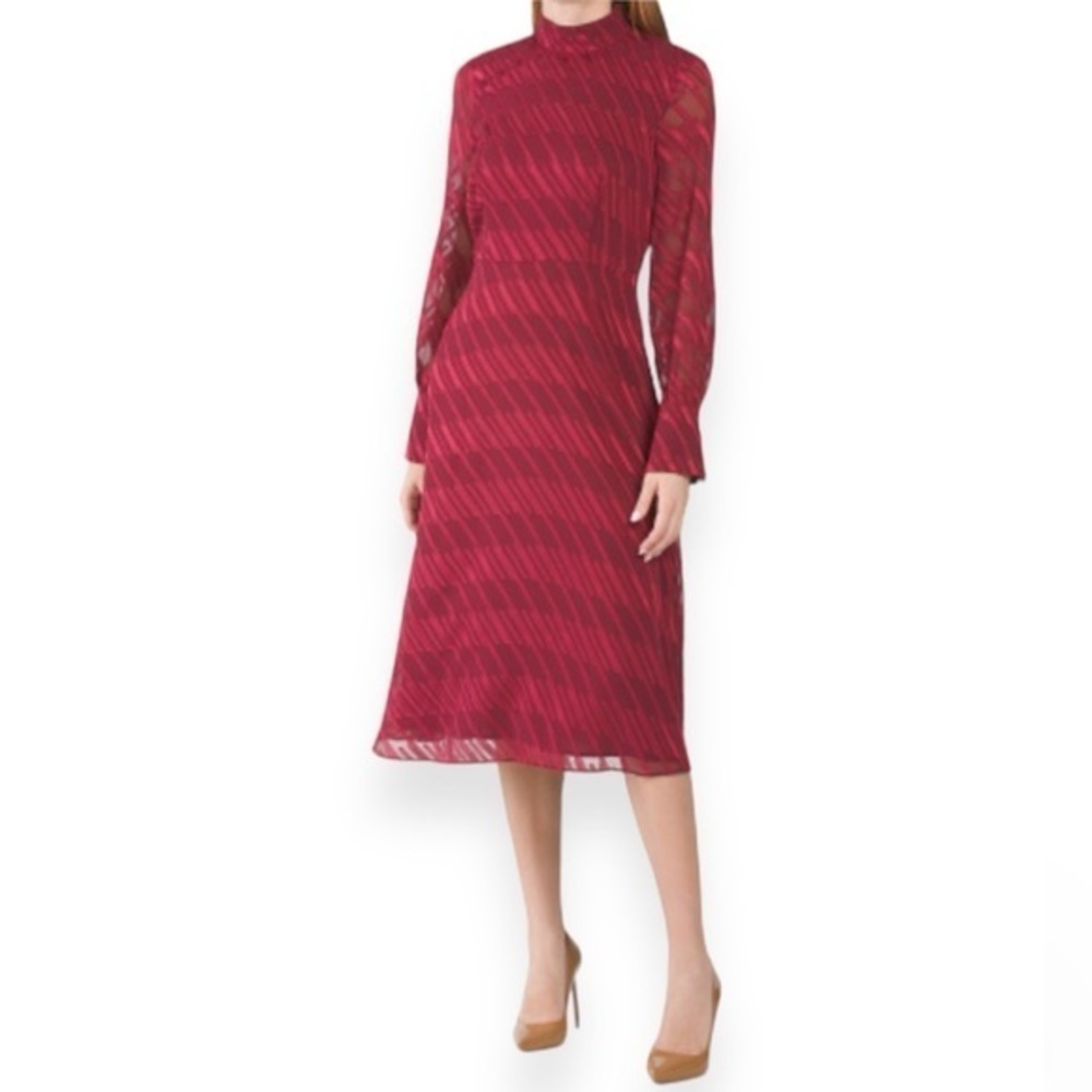 MAGGY LONDON MOCK NECK MIDI DRESS